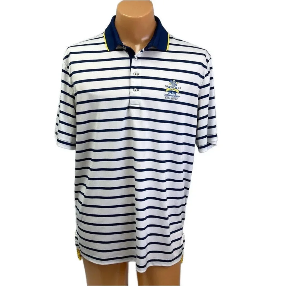 2018 PGA Championship Large Wicking Striped Short Sleeve Collared Polo Shirt